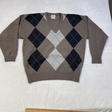 Alan Paine Sweater Mens 44  Lambswool Oatmeal Argyle Godalming Surrey UK Made