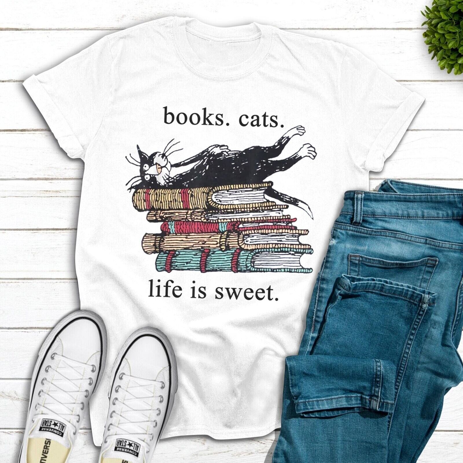 Books Cats Life Is Sweet Cat Book Lovers Reading Book TShirt 5XL | eBay