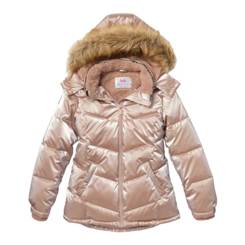 Justice Girls Puffer Jacket Pink Rose Gold Hood Pockets Sherpa Lined Size 16/18 - Picture 8 of 12