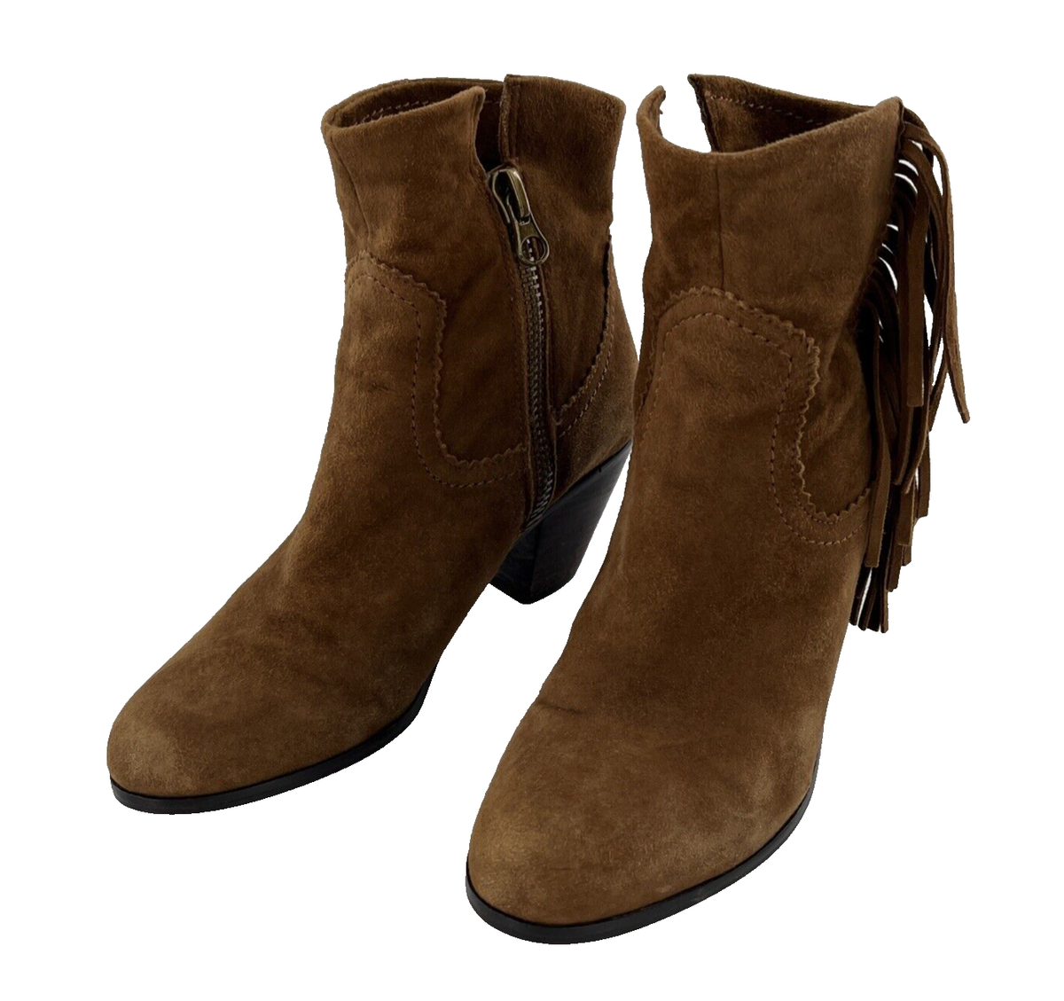 Sam Edelman Ankle Boot Womens Brown Suede Fringe Cowboy Louie Heel Zip