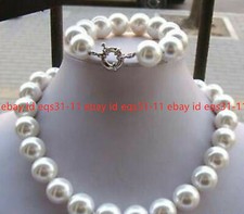 8/10/12/14MM White South Sea Shell Pearl Round Beads Necklace Bracelet Set 18''