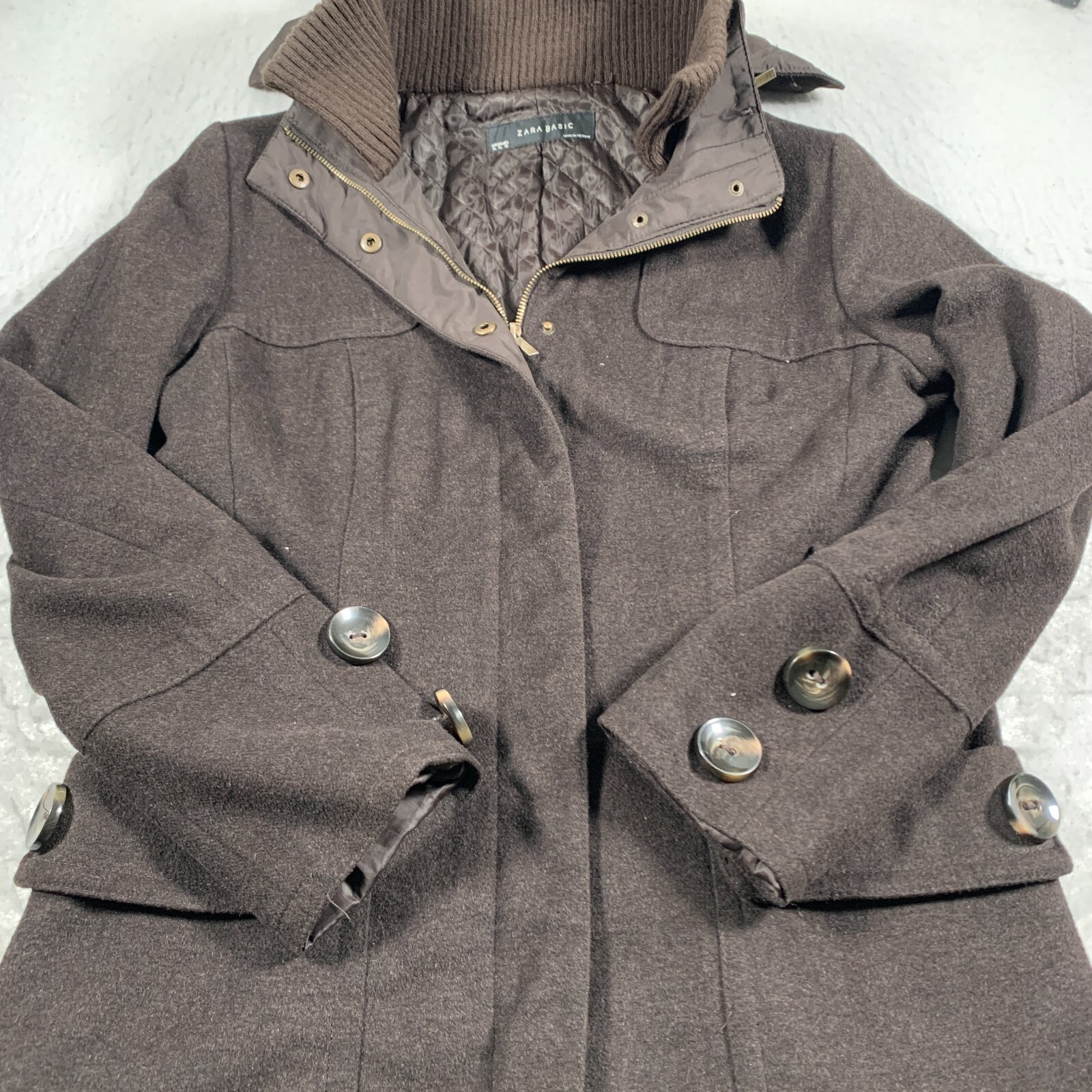 Zara Pea Coat Womens Extra Large Brown Heavy Winter Gem
