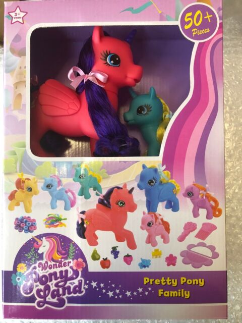 Wonder Pony Land Pretty Family Pony Mum Dad and 5 Children With Carry Case for sale online