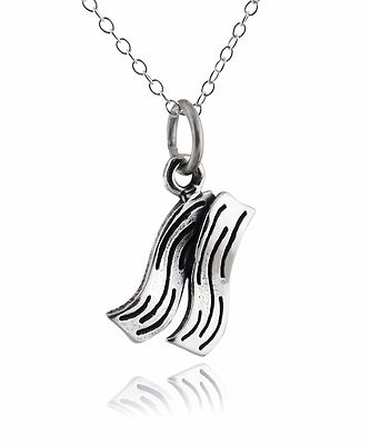 Bacon Necklace - 925 Sterling Silver Charm Necklace Bacon Pig Food Charm