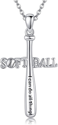 Softball Cross Necklace Sterling Silver I CAN DO ALL THINGS Pendant Men Women