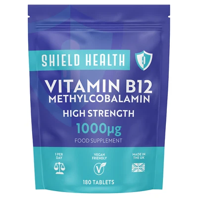 SHIELD HEALTH Vitamin B12 High Strength 180 Tablets 1000mcg Methylcobalamin Fatigue Reduction