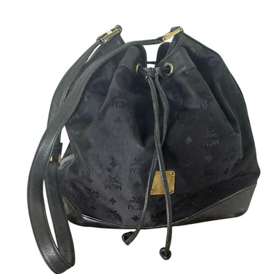 #ad Vintage MCM Bag Black Nylon with Leather Trim Visetos Drawstring Bucket Bag $66.15