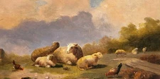 LAMBERT GERARDTS . Sheep in the Pasture. 2 oil paintings on wood panel.