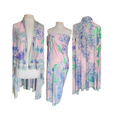 Vintage 1970s LEONARD Silk Jersey Shawl Wrap Pastel Floral Print Impressionist
