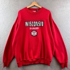 Vintage Wisconsin Badgers Crewneck Sweatshirt Mens XL Red Spell Out Pullover