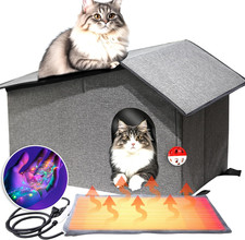 Insulated Heated Cat House - Weatherproof Outdoor Shelter with Heating Pad