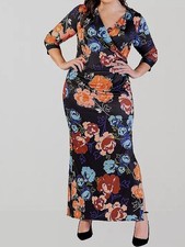 24seven Comfort Apparel Women's Black Floral Maxi Dress Plus Size 2X