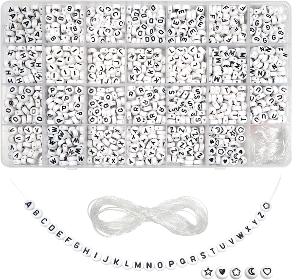 1440 StüCk Buchstabenperlen Zum ArmbäNder 4X7Mm Schwarz A-Z Buchstaben Perlen Se-image