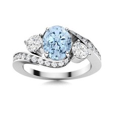Full Eternity Band Ring 2MM Round Aquamarine 925 Sterling Silver Women Ring