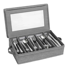 Silverware Storage Box,Flatware Organizer with Zipper Lid, 5 Compartment7248