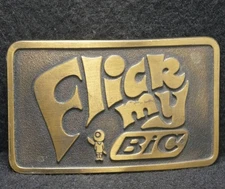 XC25111 VINTAGE 1970s **FLICK MY BIC** LIGHTER COMPANY ADVERTISEMENT BELT BUCKLE