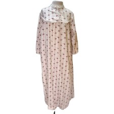 VTG Handmade Floral Traditional Long Nightgown White Red Rose XL Cottagecore