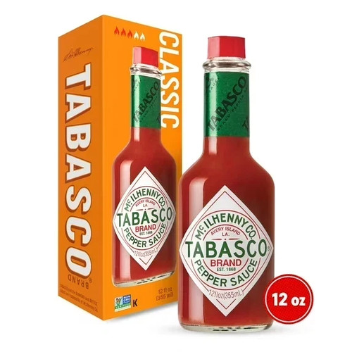 Tabasco Original Red Pepper Sauce, 12 oz, Regular Glass Hot Sauce Bottle, Gluten