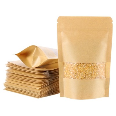 100pcs 5.5 x 8inch Resealable Kraft Stand Up Pouches Bags with Window