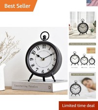 Vintage Black Table Clock on Stand, Decorative Desk and Shelf Clock, Rustic M...