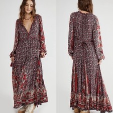 Free People Happy Feelings Maxi Floral Dress Pesant Bohemian Stevie Nicks L