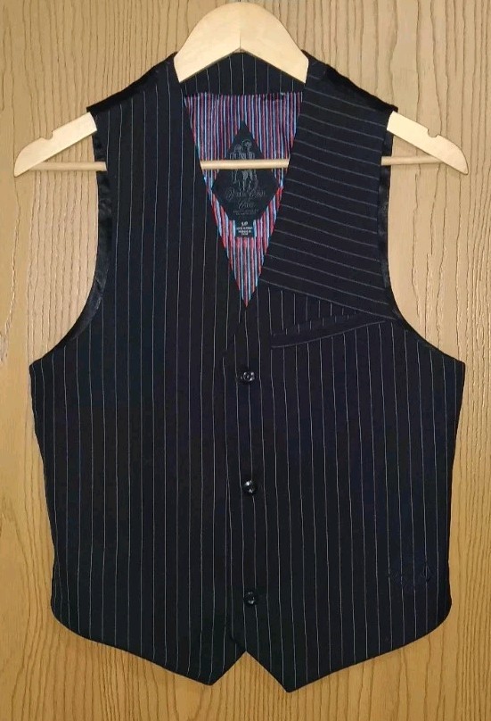 Volcom Corpo Class Dress Vest Mens Size Small Black Pinstripe Sleeveless...