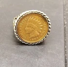 1907 Indian Head Penny Set 18Kt Gold Plated Ring. SIZE 7