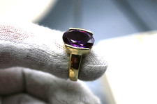 925 Sterling Silver Gold PLATED Amethyst Ring Size 6.75
