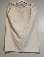Jo Hardin Vintage Pencil Skirt Women  s Sz 14 Cream And Tan Striped Business 80  s