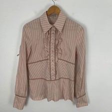 Vintage Karen Millen Shirt Top Blouse Womens 14 Ruffle Front Long Sleeve Y2K