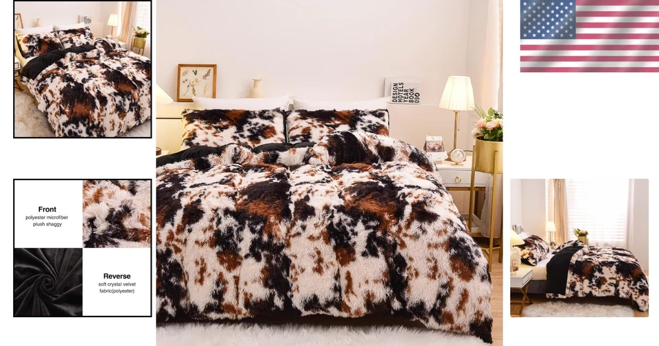 Luxurious Cow Print Duvet Cover Set - King Size Super Soft Velvet Bedding - Image 2 of 4
