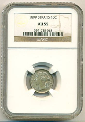 Straits Settlements (Malaysia) Silver 1899 10 Cents AU55 NGC