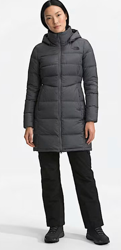 North Face Women's Down Coat 600 Fill Hooded Grey sz Medium Water Repellent