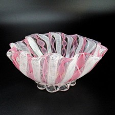 Murano Glass Bowl Zanfirico Latticino Vintage Handmade Venetian Glass Italy