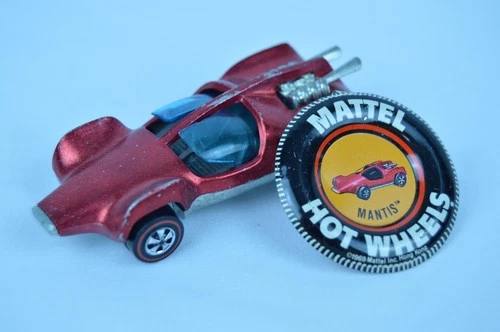 Vtg Redline Hot Wheels 1969 Mantis Red Pink Diecast Car with Button Hong Kong