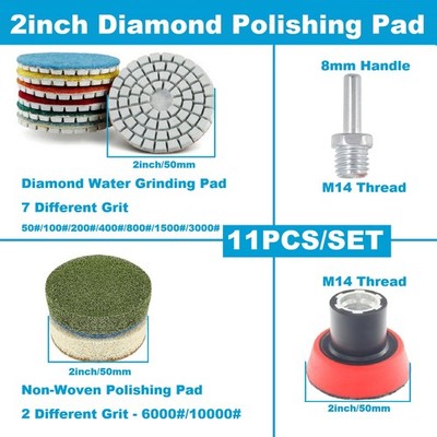 2 Zoll 50# 10000# Diamant-Wasser Schleifscheibe & 8mm Schaft M14 Gewinde Halter