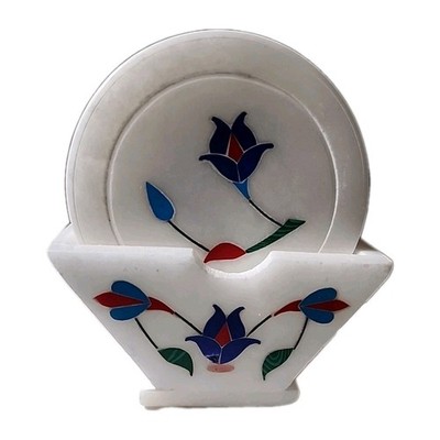 Marble Pietra Dura 6 Handmade Coaster set Coral,Jasper,Lapis See Pictures Read