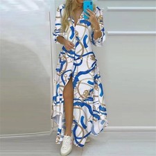 Long Shirts Elegant Dress Turn Down Summer Women Boho Printed Collar Long Sleeve