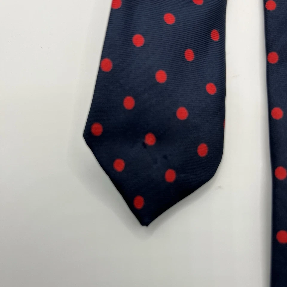 Corbata Hilditch & Key Jermyn St London hecha a mano seda azul marino rojo lunares Foto 3 de 4