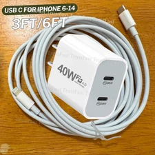 40W USB Type C Fast Charger PD Power Adapter Cable For iPhone 14/13/12/11/8/6/XS