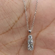 0.85Ct Round Lab Grown Diamond Women's Three Stone Bar Pendant 14k Gold 18"Chain