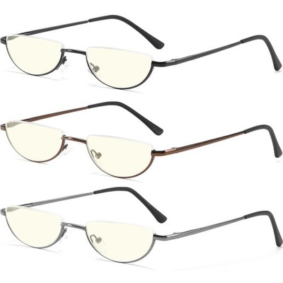 Half Lens Reading Glasses Blue Light Blocking, Half Moon Frame Semi Rim Sprin...