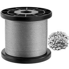 500FT 1/16 Wire Rope,304 Stainless Steel Cable with 180Pcs Crimping Sleeves,7X7 