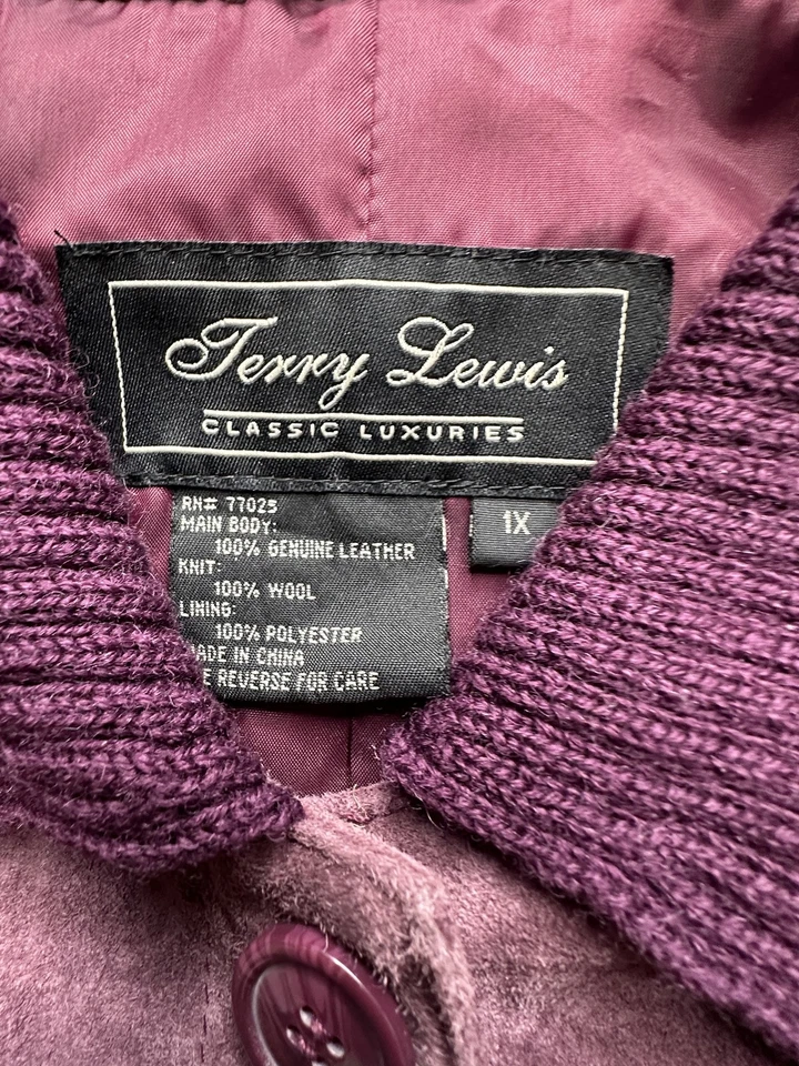 Chaqueta Terry Lewis para mujer 1X gamuza cuero lana punto codo parche abotonado Foto 2 de 4