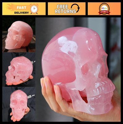 Natural Rose Quartz Carved Skull Statue - 3.5''-4'' Hand-Carved Crystal Decor, Spi