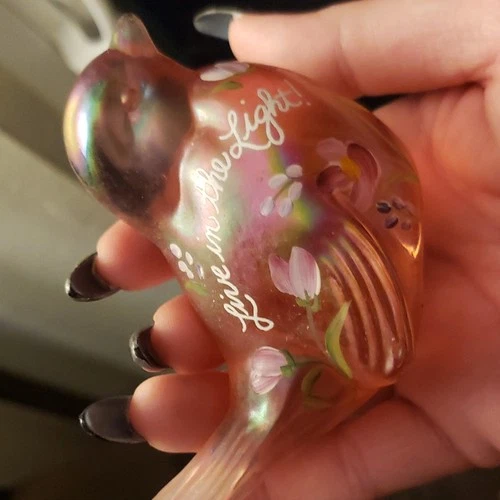 Fenton Hand Painted Art Glass Bird Figurine Pink Floral Flowers Glossy 5163 MC