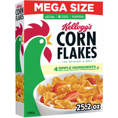 Kellogg's Corn Flakes Breakfast Cereal, 8 Vitamins and Minerals, Mega Size, 25.2