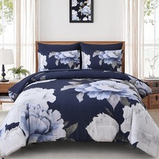 Navy Blue King Size Comforter Set 7 Piece Bed in a Bag, Floral Comforter Set ...