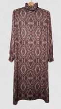 Vintage Paisley Midi Dress Mock Neck Long Sleeve Medium