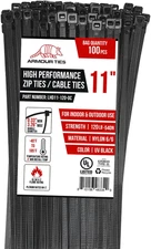 11-inch Black Zip Ties Heavy Duty UV Resistant Nylon Cable Ties, 120lb Tensile S